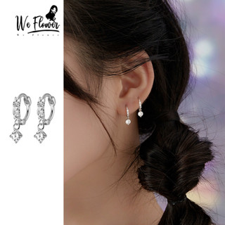 เราดอกไม้เกาหลีส925เงินประกายคริสตัลเสน่ห์ห้อยต่างหูห่วงสําห…