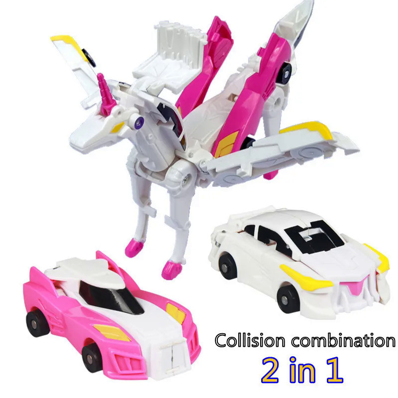 Creative Funny Pony Unicorn Transformation Toys Winged Pegasus Two Car Collision Deformation Model C