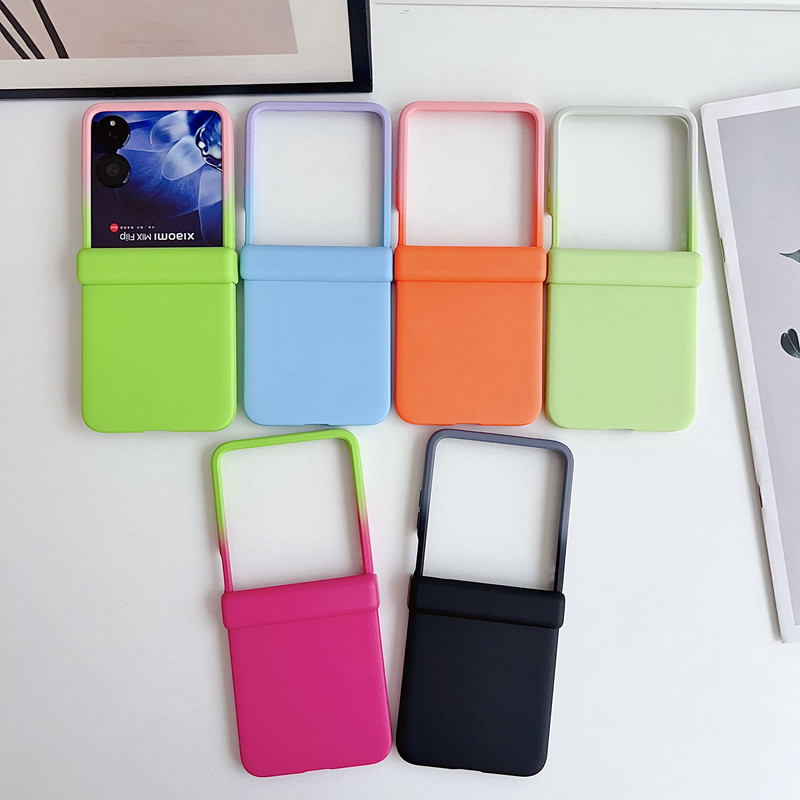 สําหรับ Xiaomi MIX Flip HONOR Magic V Flip เคสโทรศัพท์มือถือหน้าจอพับ ภาพวาดเรียบง่าย ความรู้สึกผิว สีทึบไล่ระดับ ชุดสามชิ้น เคสแข็ง PC พร้อมบานพับ