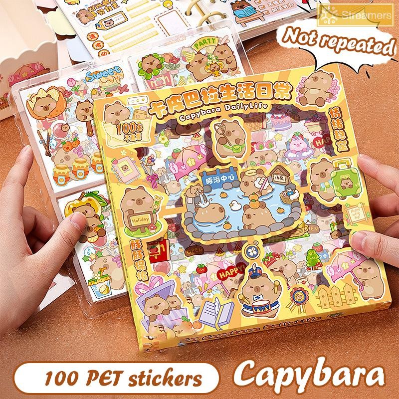 {Streamers} 100sheets แฟชั่นอินเทรนด์ Capybara สติกเกอร์สัตว์กันน้ําสติกเกอร์บัญชีมือการ์ตูนน่ารักโน๊ตบุ๊คสติกเกอร์ตกแต่งใหม่
