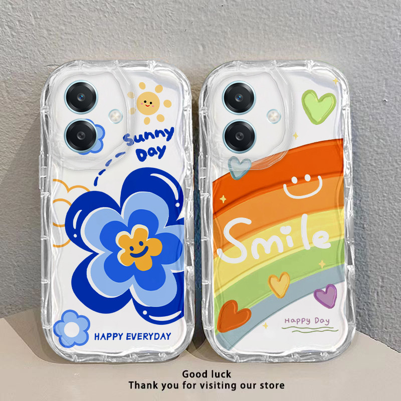 เคส OPPO A3 5G 4G เคสโทรศัพท์โปร่งใสหนาลายสายรุ้งลายการ์ตูนแมวคลุมทั้งหมด TPU KFX2