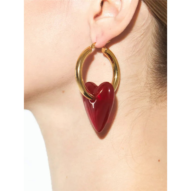 Vintage Red Heart Drop Earrings For Women Personality Big Hoop Earrings Women's Accessories Jewelry