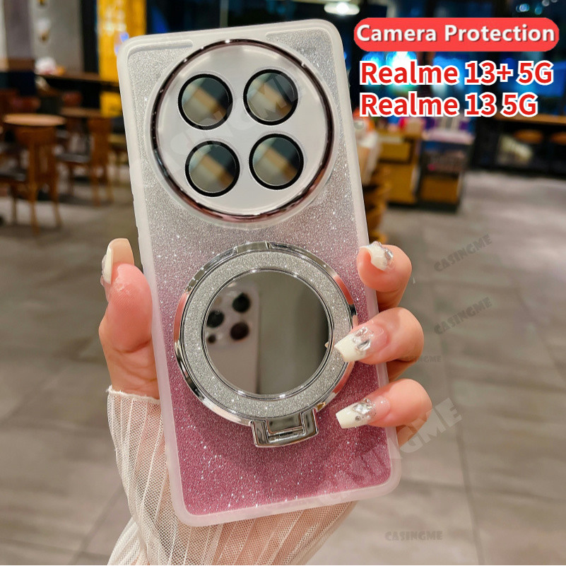 Realme 13 + 5G 2024 กระจกวงเล็บแม่เหล็ก Glitter สําหรับ Realme 13 5G Realme13 + Realmi 13 + Pro Plus 4G 5G ฝาครอบกล้อง Shcokproof เคสโทรศัพท์เลนส์ป้องกันนุ่มปกหลัง