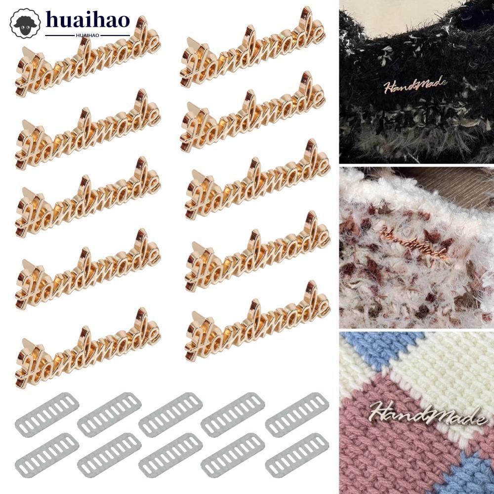 Huaihao 10 ชิ้นโลหะ Handmade ป้ายสี่เหลี่ยมผืนผ้าสังกะสี Hand Made ตัวอักษรป้าย DIY จักรเย็บผ้าอุปกรณ์เสริม A4V7