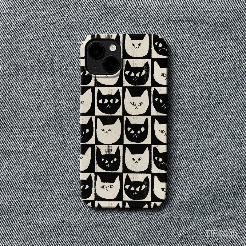 เคสมือถือแอปเปิ้ลลายแมวขาวดำเรียบง่ายสำหรับ iPhone 15 11 13 14 PROMAX เคสแข็ง16Pro 7/8Plus ป้องกัน11 15 14 12 Pro ทนทานต่อสิ่งสกปรก16PROMAX xmax XR XS เคสป้องกันการเคาะ izj8