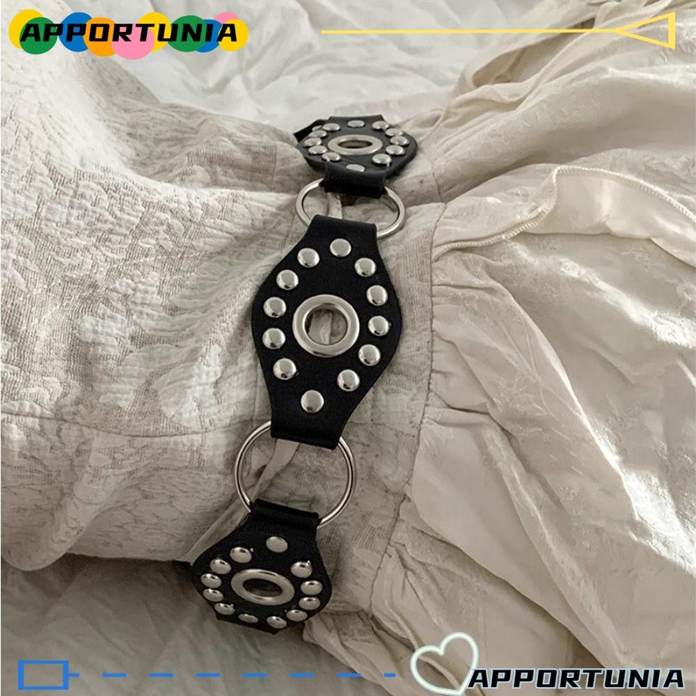 Apportunia เข็มขัดพังก์, เข็มขัดหนังหมุดวินเทจอเนกประสงค์, สายรัดเอวดีไซน์หรูหรา