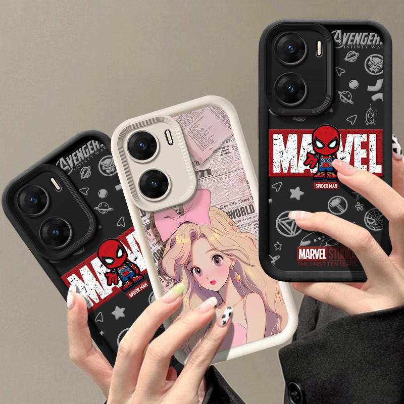 โทรศัพท์กลับสําหรับVivo Y29e Y200 หรูหราแฟชั่นสาวการ์ตูนผีเสื้อสีชมพูสีดําแมวน่ารักสีแดงแมงมุมซิลิโค