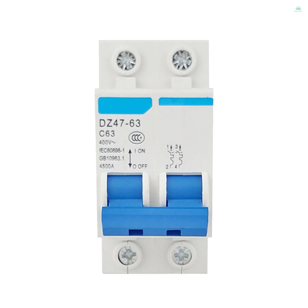 Yb1 Current protectorMiniature Residual Current Circuit Breaker 2 เสา 400V ไฟฟ้าในครัวเรือนป้องกันการรั่วซึม DIN Rail ติดตั้ง DZ47-63