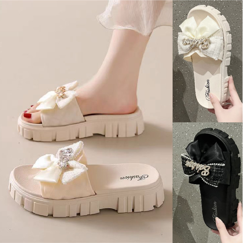 รองเท้าแตะผู้หญิง รุ่นเก็บหน้าเท้าให้ดูเรียวสวย แต่งโบว์ติดเพชร พื้นนุ่มใส่สบาย มีกันลื่น X073