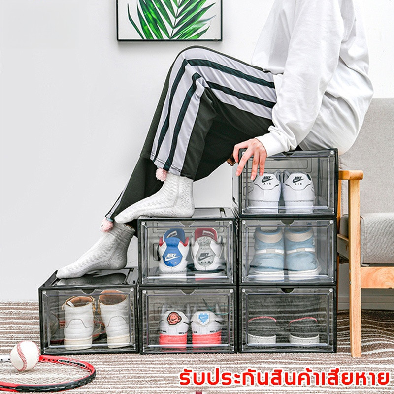 กล่องรองเท้าสามารถวางซ้อนกันได้หลายชั้นฝาเปิดด้านหน้าแข็งแรงมากกล่องรองเท้าตู้รองเท้าชั้นวางแบบใส
