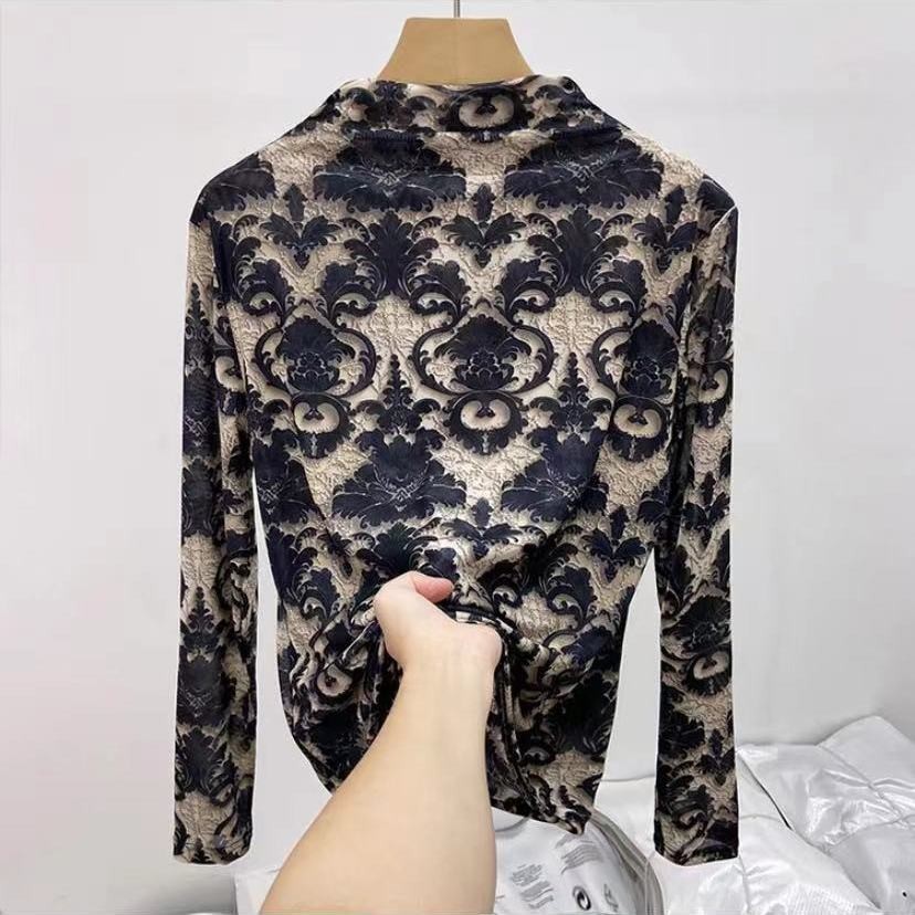เสื้อยืดลายดอกไม้สำหรับผู้หญิง SLIM FIT Elegant WARM and Slimming TOP
