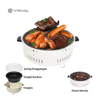 VISHAL Grill Pan Multifungsi Pemanggang Bulat Barbeque/ Alat Pemanggang Arang / Tempat Pemanggang BBQ Grill Pan VS-1869