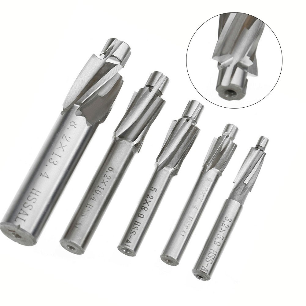 [ในสต็อก] Hss Counterbore End Mill M3-M8 Pilot Slotting Tool Countersink Milling Cutter