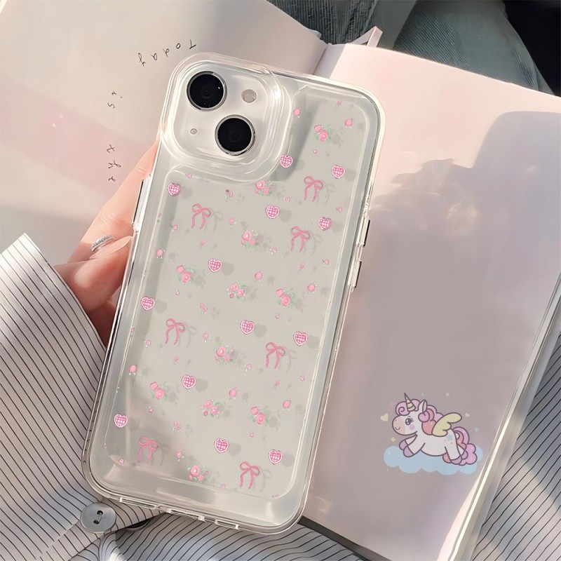 HP MERAH น่ารักสีชมพูโบว์สําหรับ OPPO A3x ล่าสุด A3 A60 Reno 12 11 Pro 5G 12F 11F Realme C61 C63 C65