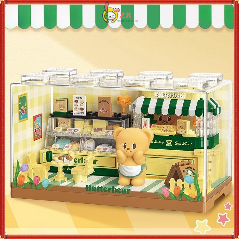 ท็อปทอย บล็อกตัวต่อจีนหมีเนยร้านขนมประกอบของเล่นเพื่อการศึกษาตกแต่งของขวัญ