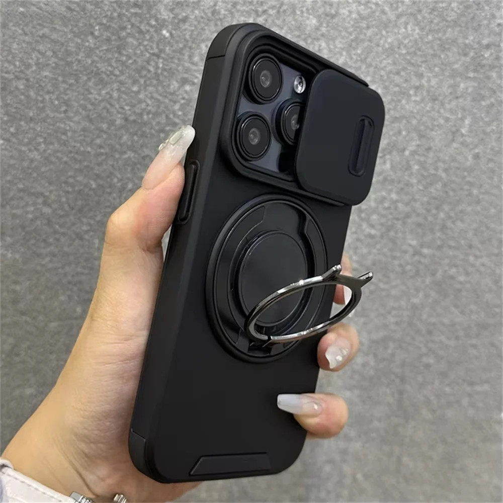 หรูหรา Heavy-Duty เกราะที่ทนทานแม่เหล็กสําหรับ iPhone 16 15 14 13 12 11 Pro Max Plus สไลด์ป้องกันกล้อง PC ฝาครอบ