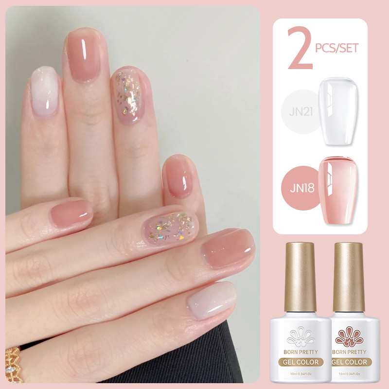 Born PRETTY 2PCS Jelly Nail Gel Polish Set 7ml สีชมพู Jelly Translucent Gel Varnish Kit