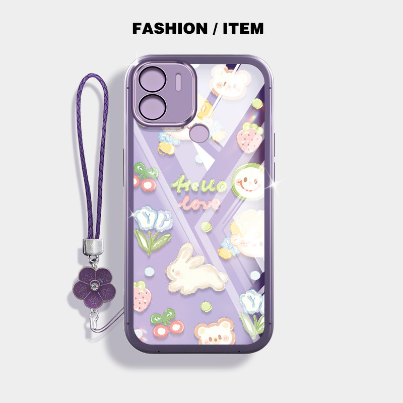 น่ารักการ์ตูนเคสโทรศัพท์สําหรับxiaomi Redmi A1 2022 A2 2023 A1 A2 plus A1 + A2 + Poco C50 C51 ปลอกโปร่งใสป้องกันดอกไม้เชือกแขวน
