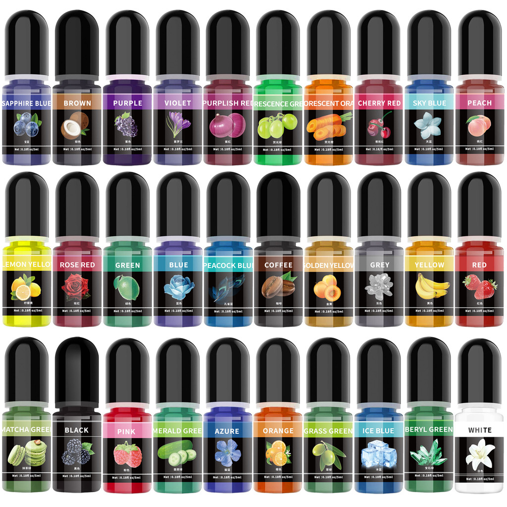 30 สี 5ml อีพ็อกซี่เรซิ่น Pigment Liquid Colorant Dye UV กาว AB กาว Universal Pigment DIY UV อีพ็อกซี่เรซิ่นแม่พิมพ์เครื่องประดับทํา