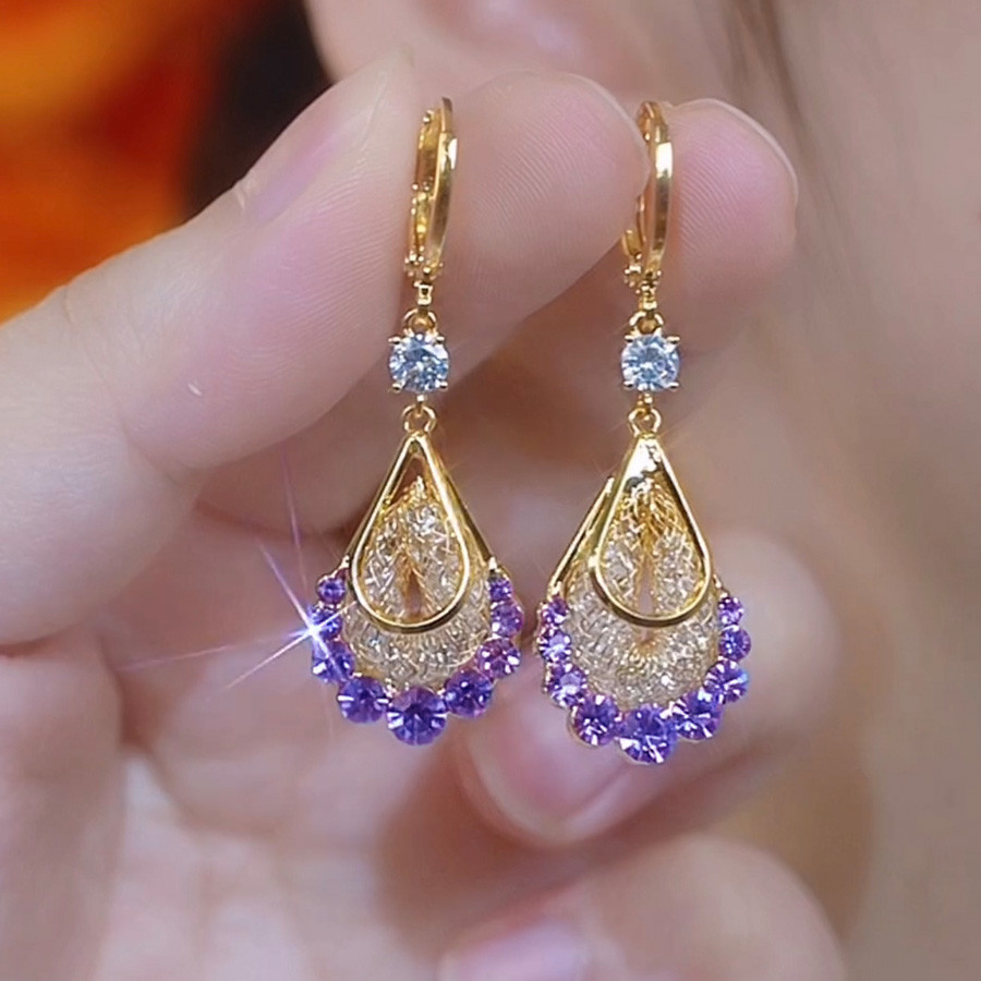 หรูหรา High-End เพชร-Studded Water Drop สายไฟทองต่างหูต่างหูแฟชั่น Classy Atmospher