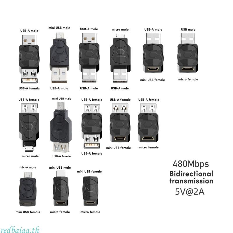 Redbaiaa1 480Mbps Bidirectional USB Transmission Adapter USB2 0 อะแดปเตอร์ Micro Mini ชายหญิงอะแดปเตอร์แปลง