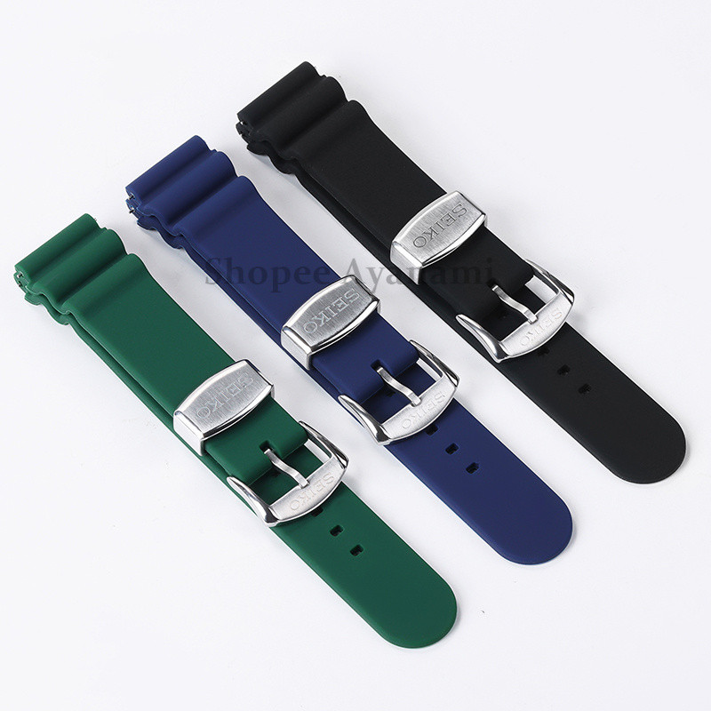 สายยางซิลิโคน 20 มม. 22 มม. สำหรับสาย Seiko สายคล้องข้อมืออ่อนนุ่มปล่อยอย่างรวดเร็วเปลี่ยนชายและหญิงพร้อมโลโก้