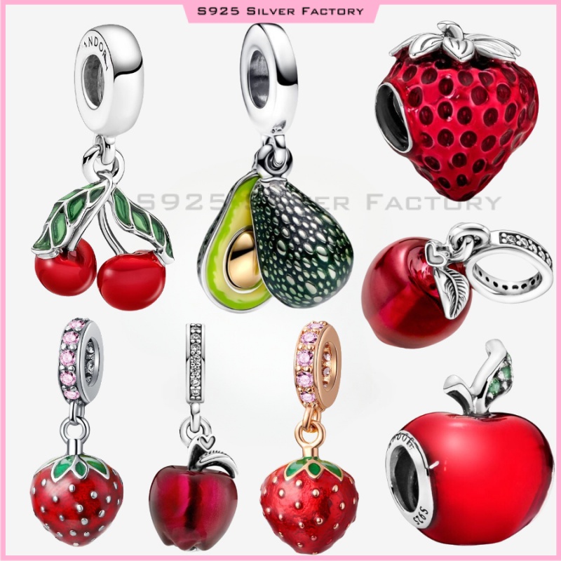 Avocado Double Dangle Charm,Asymmetrical Cherry Fruit Dangle Charm ลูกปัดเงินแท้ 925 100% เหมาะสําหรับทั้งผู้หญิงและผู้ชายสวมใส่ของขวัญวันเกิดของขวัญที่ระลึก