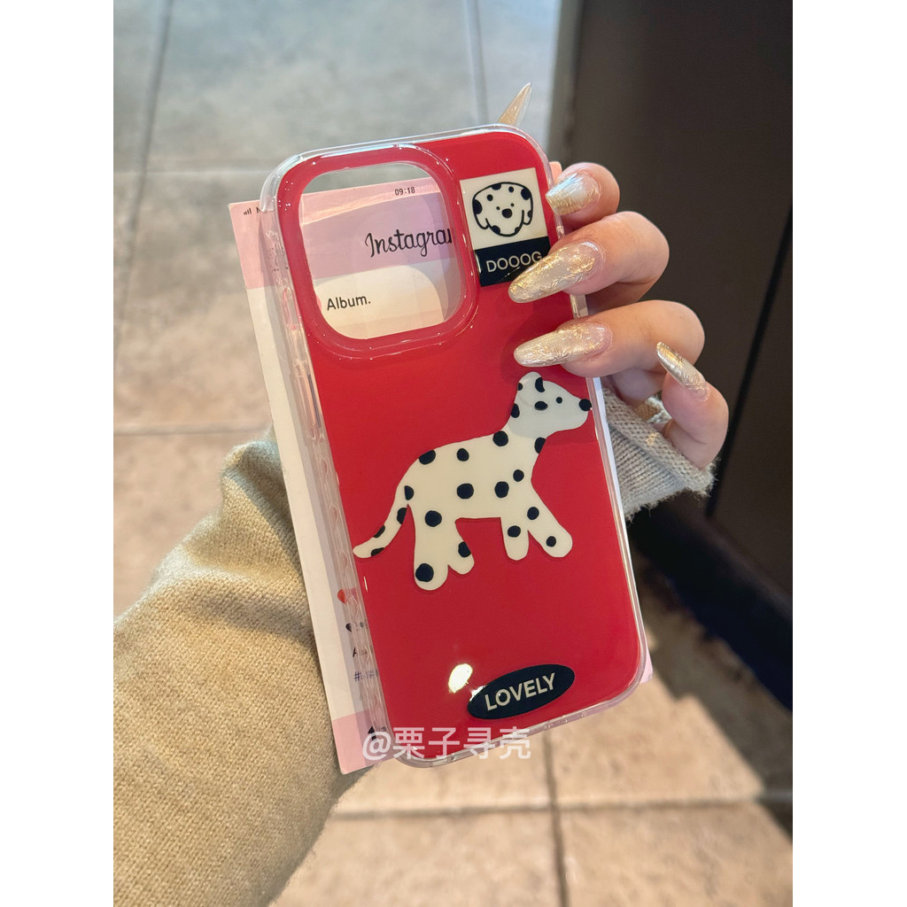 Imd Burgundy การ์ตูน Spotted Puppy เหมาะสําหรับ iPhone16promax เคสโทรศัพท์ 15 Apple 14 สไตล์ใหม่ 13 กันกระแทก 12/11 กรณี FVFA