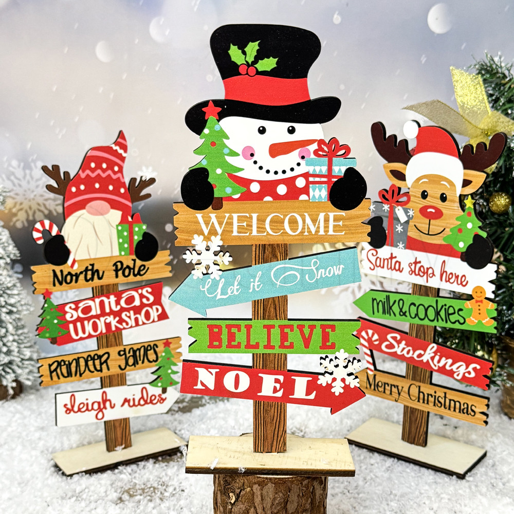 ป้ายตกแต่งอวยพรไม้คริสต์มาส - เครื่องประดับโต๊ะ DIY - อุปกรณ์ประกอบฉากรูปแบบคริสต์มาส - สําหรับตกแต่งงานปาร์ตี้เทศกาลคริสต์มาส - ประณีตซานตาคลอส Snowman เครื่องประดับ