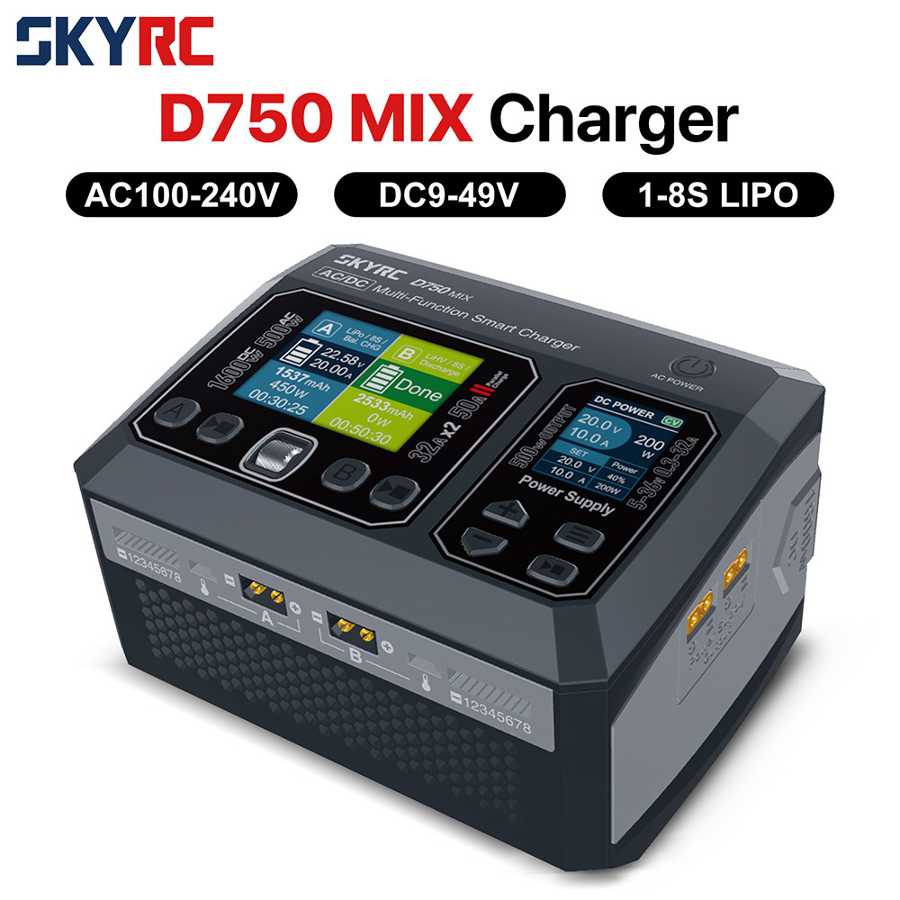 ใหม่ SKYRC D750 MIX Charger AC500W DC1600W Dual Charge Output AC/DC Smart Charger Charger 8S Lipo สํ