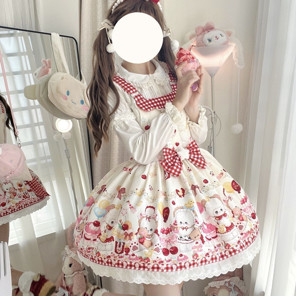 Lolita [Lolita Bear] 2024 Full Style lolita Skirt Original jsk Strap Lolita Daily All-Match Spring S