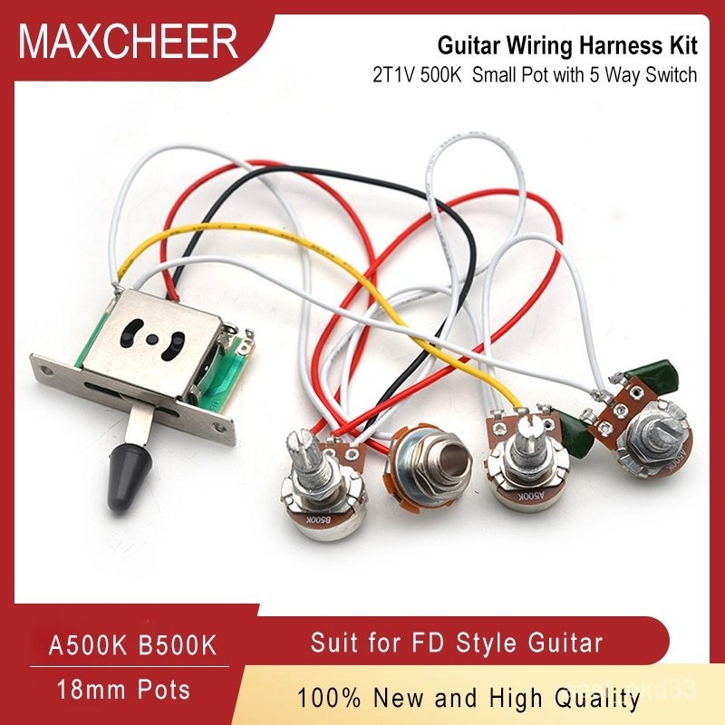 Wiring Harness Prewired/5-Way Switch/Jack 2T1V 500k Pots/for FD Replacement Guitar
