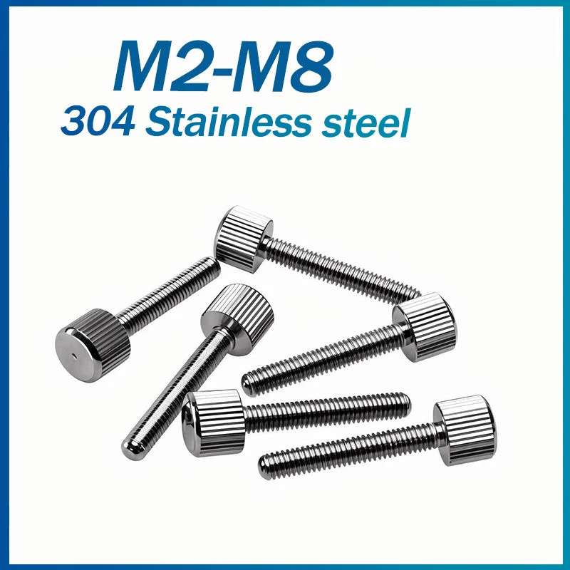 304 Stainless Steel Thumb Screws M2 M2.5 M3 M4 M5 M6 M8 Flat Round Head Knurled Head Manual Adjustme
