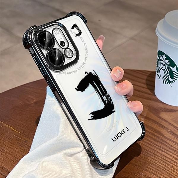 เคส OPPO Reno 14 5G เคส OPPO Reno14 Pro เคสโทรศัพท์มือถือกันกระแทกแบบหนา 4 มุม เคสโทรศัพท์ลายตัวอักษรนำโชค เปลือกนิ่มชุบไฟฟ้าพร้อมฟิล์มเลนส์ในตัว