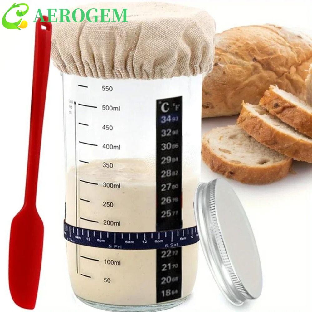 AEROGEM ชุดโถสตาร์ท Sourdough, ภาชนะเริ่มต้นขนมปังเปรี้ยวทนความร้อนแบบใช้ซ้ําได้, 24Oz 34Oz Sourdough Feeding Band พร้อมฝาปิด&cover โถวัฒนธรรมเริ่มต้นแป้งเปรี้ยว