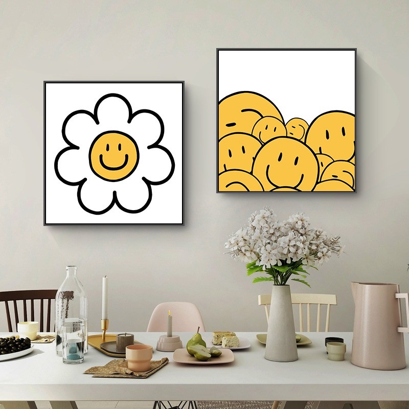 (พร้อมกรอบ) รักษายิ้มใบหน้าดอกทานตะวันผ้าใบภาพวาดยิ้มมินิมอลห้องเด็กภาพผนัง