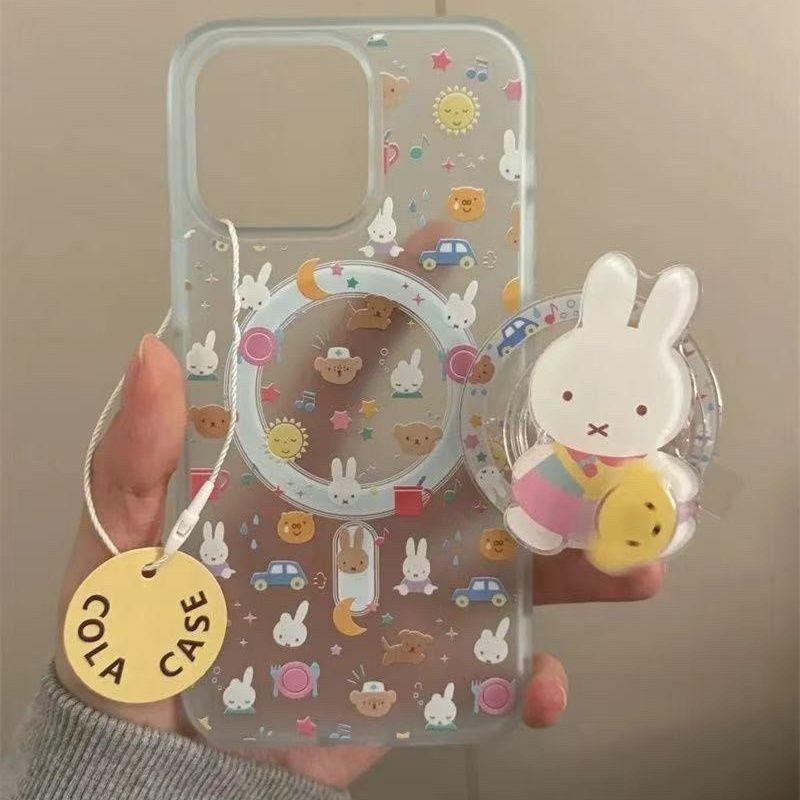 ฤดูร้อนน่ารัก Miffy กระต่ายแม่เหล็ก Griptok เคสโทรศัพท์สําหรับ iPhone 16 Po Max 15 14 13 12 iPhone 11 กรณี 7 8 Plus Xs Max