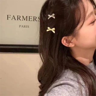 โบว์เลียนแบบโลหะ กิ๊บขนาดเล็กสำหรับสาว ดีไซน์เรียบหรู สไตล์เกาหลี
