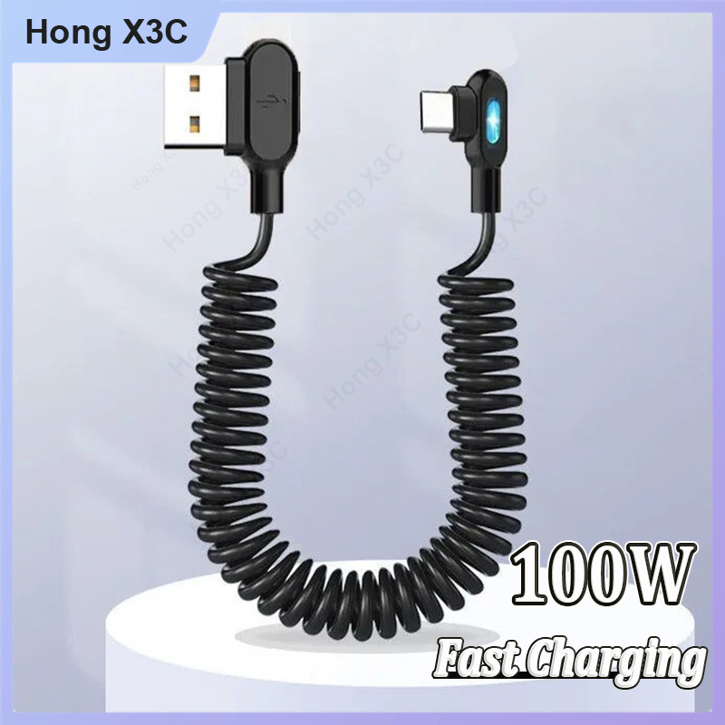 100W Super Fast Charging 90 องศา Double Bend Data CABLE 6A High Current USB ถึง Type C ฟรีขยายฤดูใบไม้ผลิข้อมูลสายเหมาะสําหรับ IOS15/16