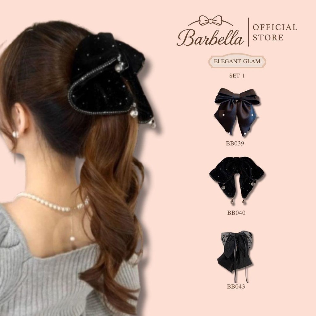 Barbella รวมกิ๊บโบว์สีดำหรู Elegant Glam ลุคคุณหนู กิ๊บติดผมแฟชั่น สไตล์เกาหลี รุ่นฮิตขายดี