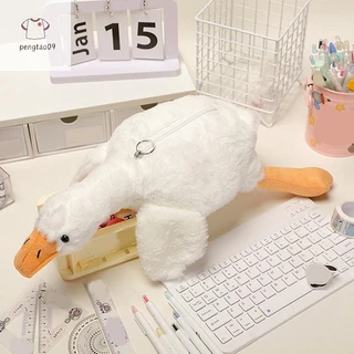 Pengtao09 กระเป๋าดินสอรูปห่านสีขาวการ์ตูนน่ารัก ลายสัตว์แฟชั่นสำหรับนักเรียน ใส่ปากกาเครื่องเขียนได้ อุปกรณ์เก็บเครื่องเขียนของขวัญสุดน่ารัก