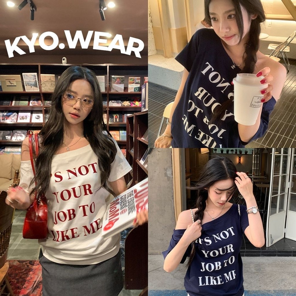 KYO 🌸เสื้อปาดไหล่แขนสั้นผู้หญิง สไตล์วินเทจ ใส่สบาย ผ้านิ่ม ทรงOversize แมทช์ง่าย ได้ทุกลุค น่ารักละมุน ใส่ได้ทุกวัน💖​​​