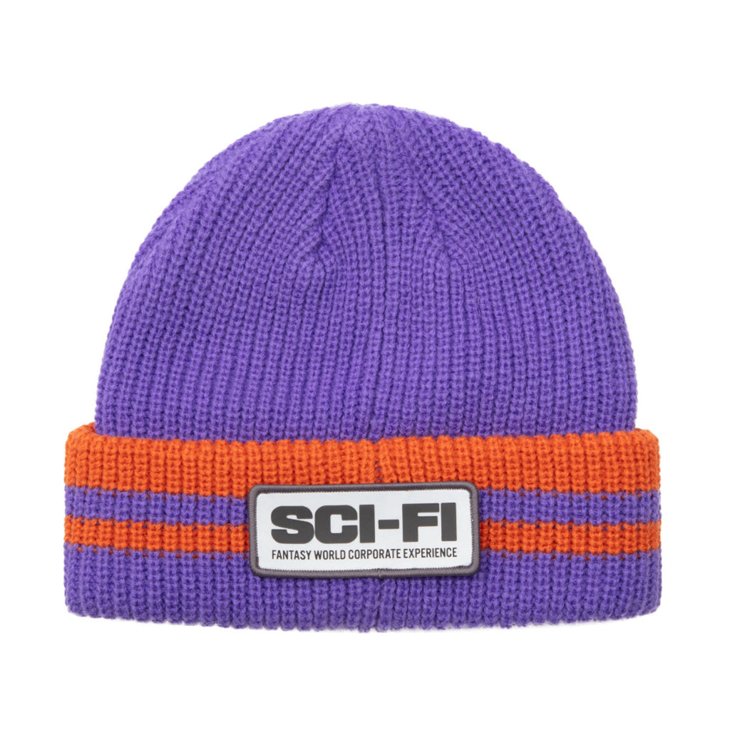 Sci-Fi Fantasy Reflective Patch Striped Beanie Purple/Orange