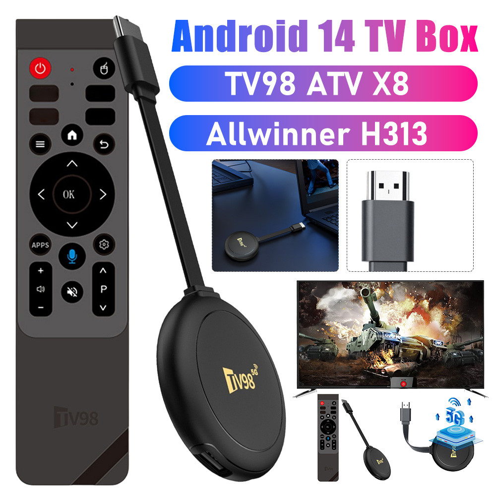 กล่องทีวีสมาร์ท Android 14 TV98 ATV X8 กล่องรับสัญญาณทีวี Allwinner H313 Media Player กล่องทีวี Blue