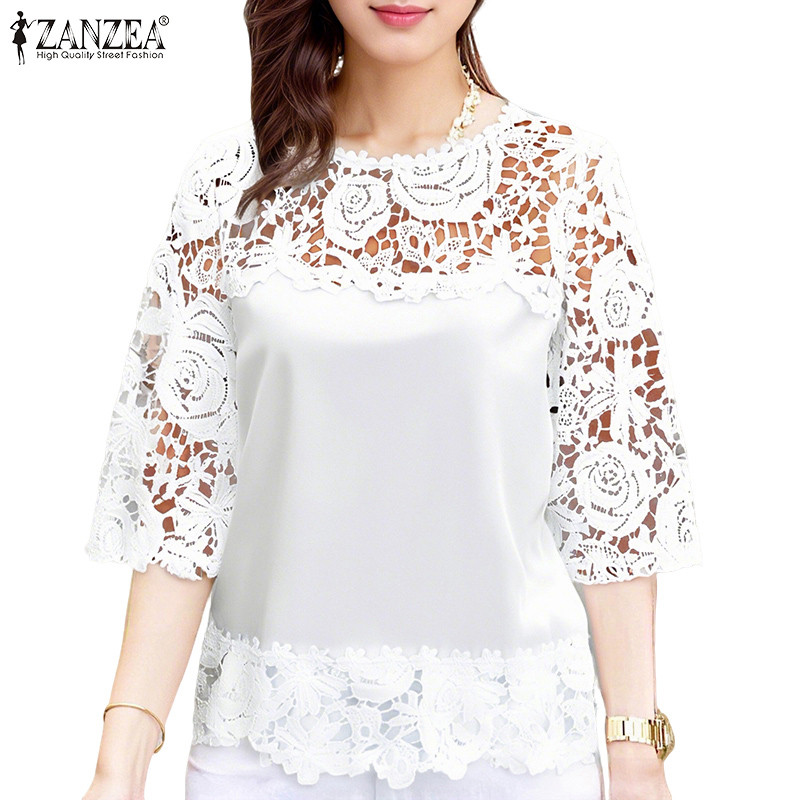 ซานเดียแขนลูกไม้โครเชต์สำหรับผู้หญิง ดีไซน์เกาหลีหรูหรา