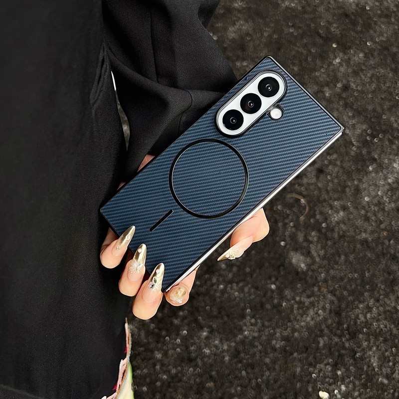 SAMSUNG สําหรับSamsung Galaxy Z Fold3 Fold4 Fold5 Fold6 Fold7 กรณีหรูหราคาร์บอนไฟเบอร์เนื้อPC Hard Flipแม่เหล็กฝาครอบโทรศัพท์ปลอกสําหรับSamsung Galaxy Zพับ 7 6 5 4 3 5G