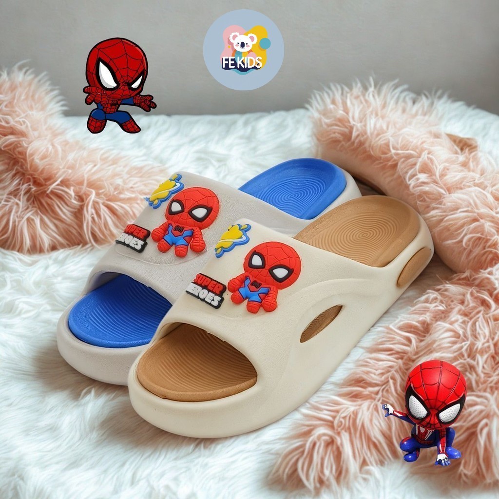 อายุ 4-8+Yrs หนา Spiderman Boy รองเท้าแตะเด็กรองเท้าแตะขนาด 26-37 Selipar Tebal Budak Lelaki By FE