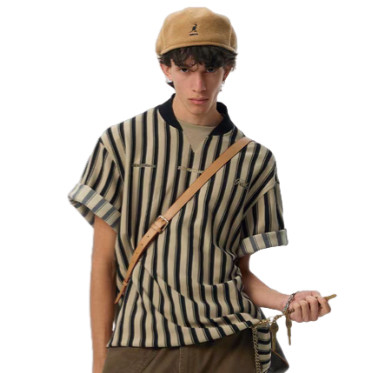 💥BecoolMan💥เสื้อยืดชายลายทาง  สไตล์อเมริกันวินเทจ  แขนสั้นพิมพ์ลาย  เสื้อผ้าผู้ชายแฟชั่น  ลำลอง  แมทช์ลุคง่าย - รูปที่ 4