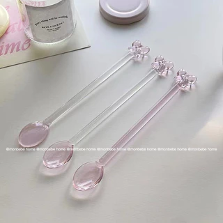 ช้อนคนผสมเครื่องดื่ม ช้อนคนกาแฟแก้วทนความร้อนสูง สไตล์ins โบว์🎀น่ารัก แก้วโบโรซิลิเกต พร้อมส่ง