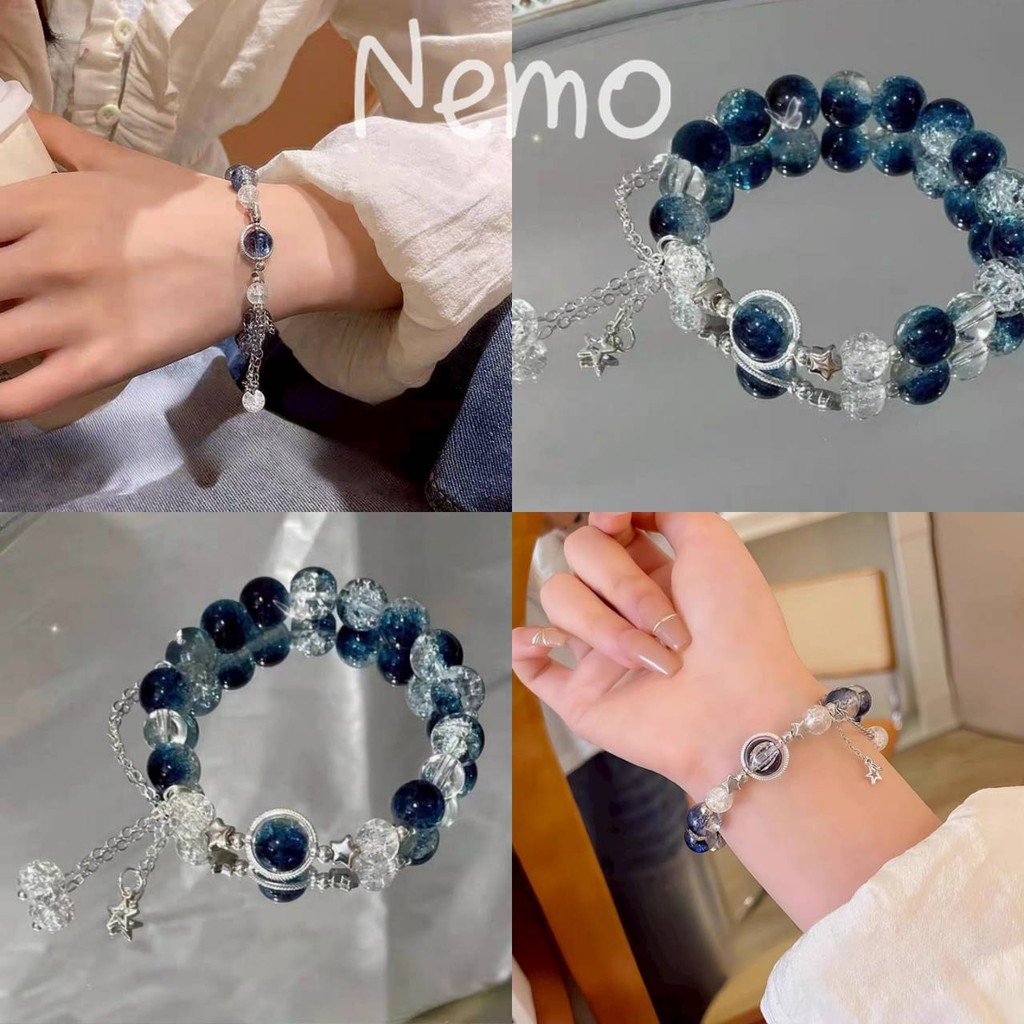 Nemo store🌸#BRL-5 กำไรข้อมืด ลายหินสีน้ำเงินฟ้าไล่ น่ารักใส่สบาย